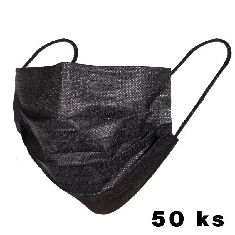 Rouška na tvář s gumičkou - chirurgická černá, 50 ks