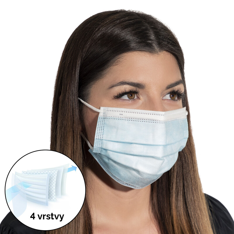 Čtyřvrstvá rouška na tvář s gumičkou - chirurgická, 10 ks