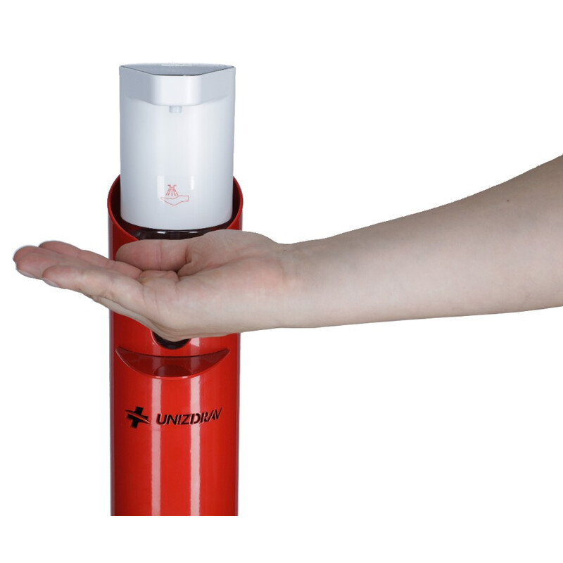 Automatický dávkovač dezinfekce se stojanem UNIZDRAV, červený
