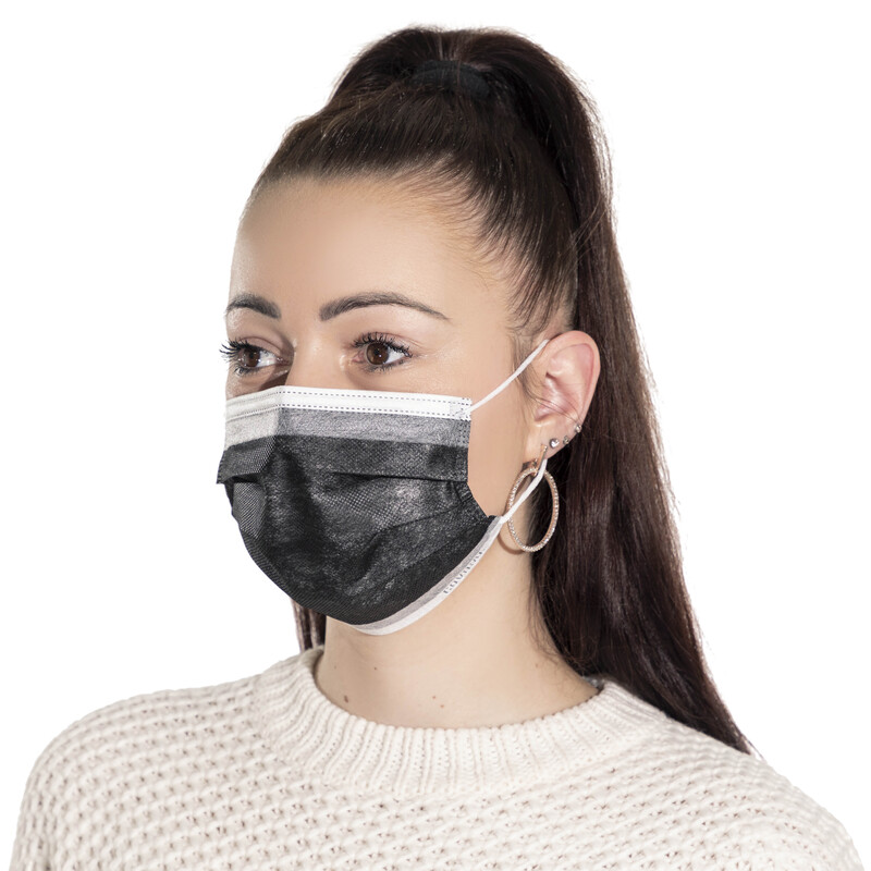 Rouška na tvář s gumičkou – chirurgická černá, 50 ks