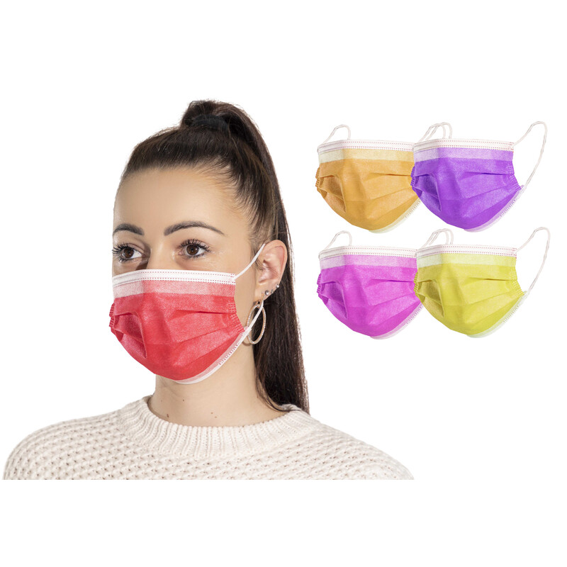 Rouška na tvář s gumičkou – chirurgická barevná, 10 ks