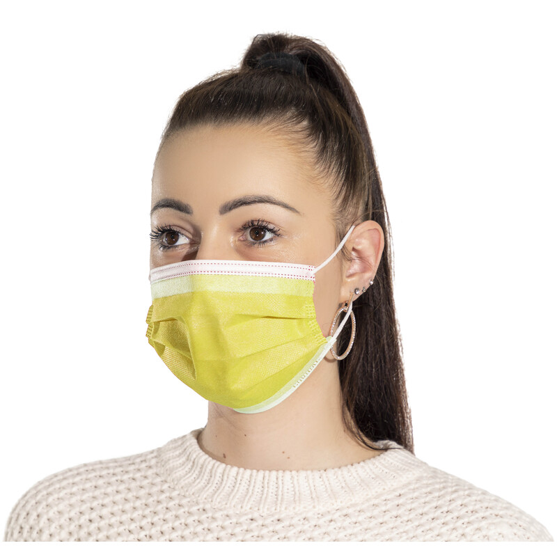 Roušky na tvář s gumičkou – chirurgické žluté, 50 ks