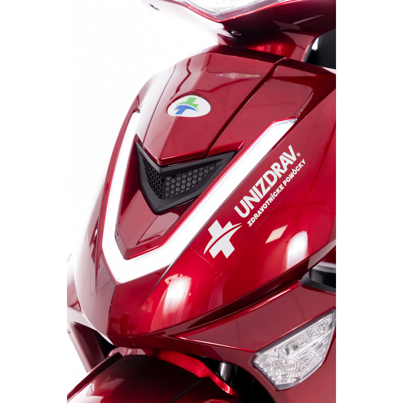 Elektrický tříkolový skútr CHAMPION pro seniory a imobilní - výkonný 1000W motor, červený