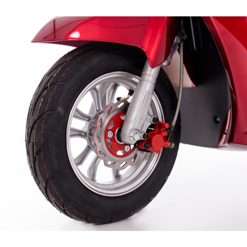 Elektrický tříkolový skútr CHAMPION pro seniory a imobilní - výkonný 1000W motor, červený