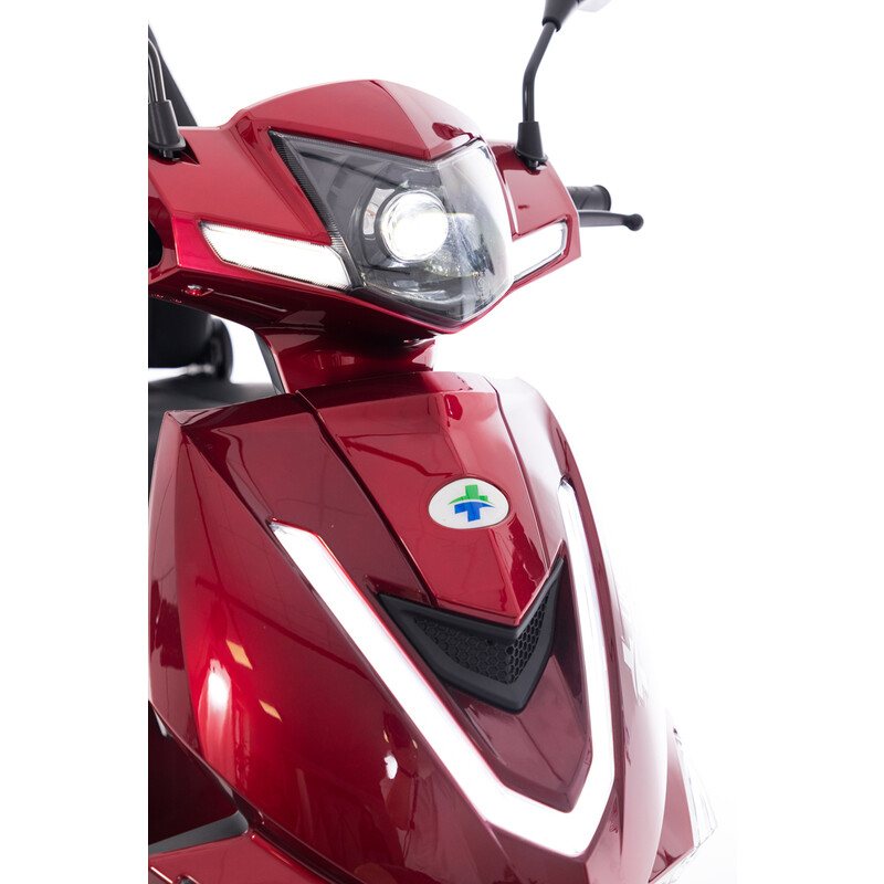 Elektrický tříkolový skútr CHAMPION pro seniory - výkonný 1000W motor, červený