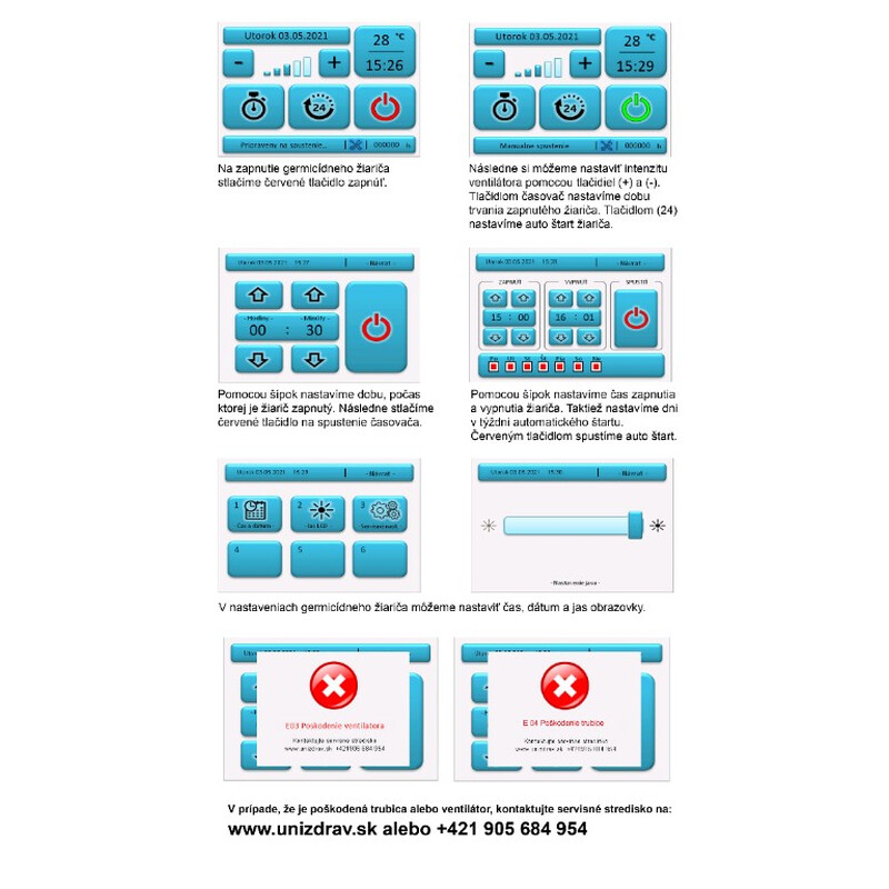 Germicidní zářič UNIZDRAV s displejem uzavřený mobilní – bílé provedení