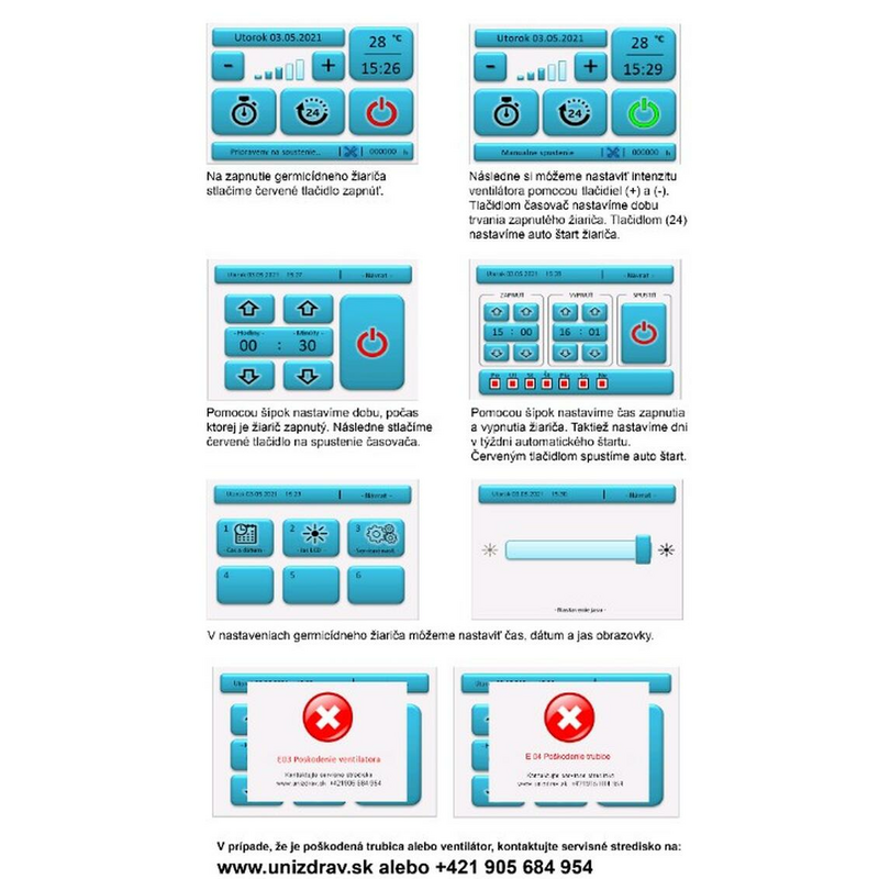 Germicidní zářič UNIZDRAV s displejem uzavřený nástěnný – bílé provedení