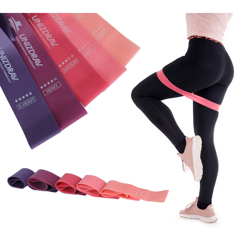 Odporové posilovací gumy růžové, sada 5 ks