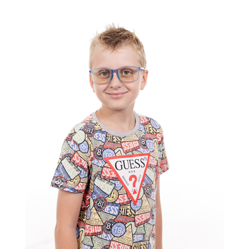 Brýle proti modrému světlu pro děti modré UNIZDRAV + pouzdro, sáček a testovací sada