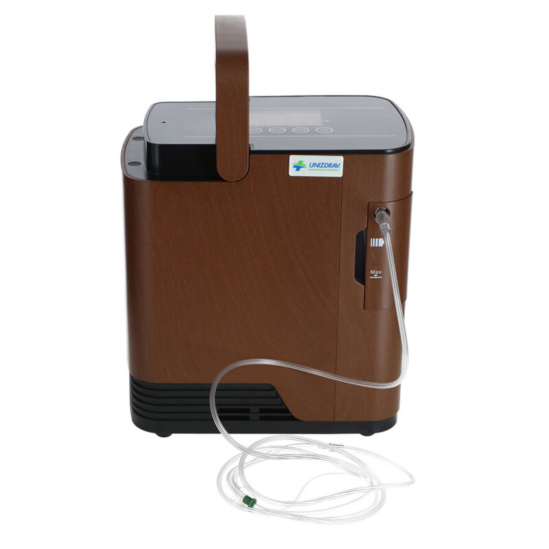 Kyslíkový koncentrátor s hlasovým výstupem UNIZDRAV, 7 l/min, imitace dřeva