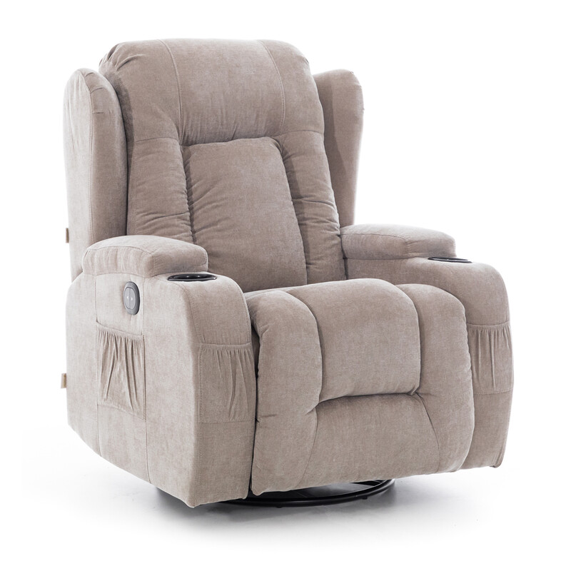 Relaxační polohovací křeslo, tmavoběžová látka