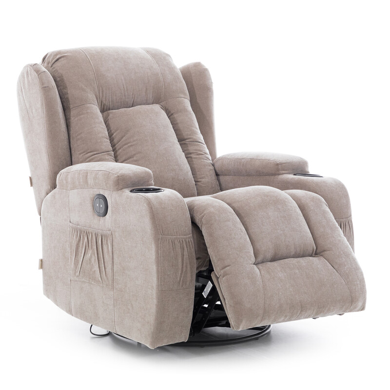 Relaxační polohovací křeslo, tmavoběžová látka