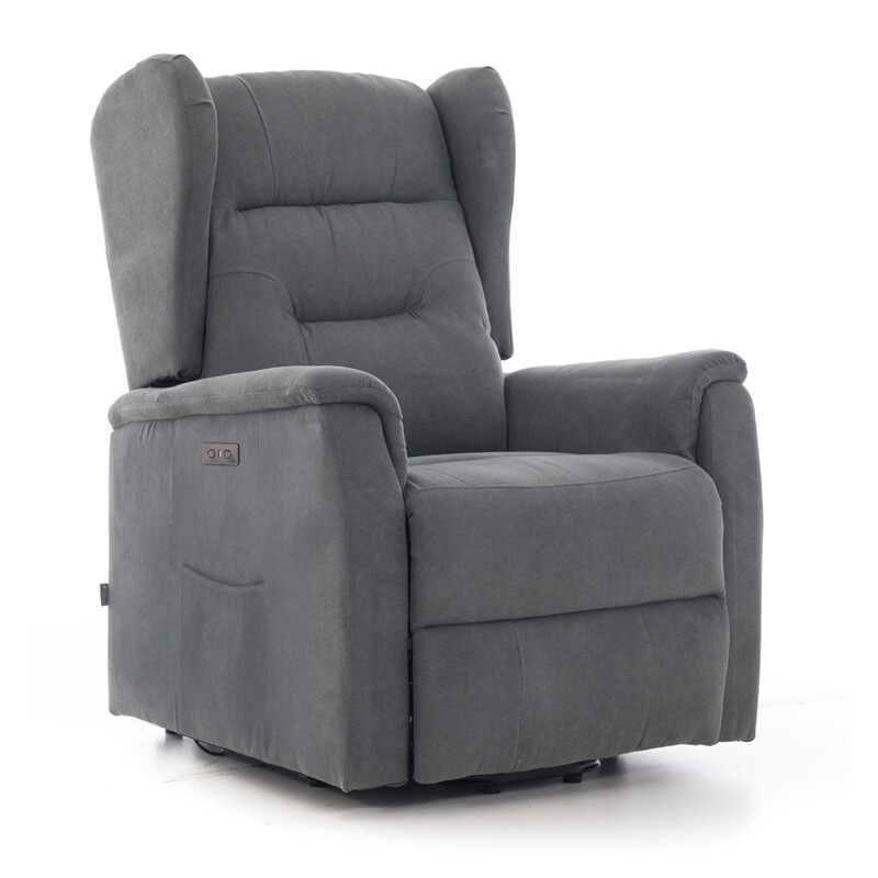 Relaxační polohovací křeslo COMFORT Ušák s funkcí masáže a výhřevu, antracitová látka