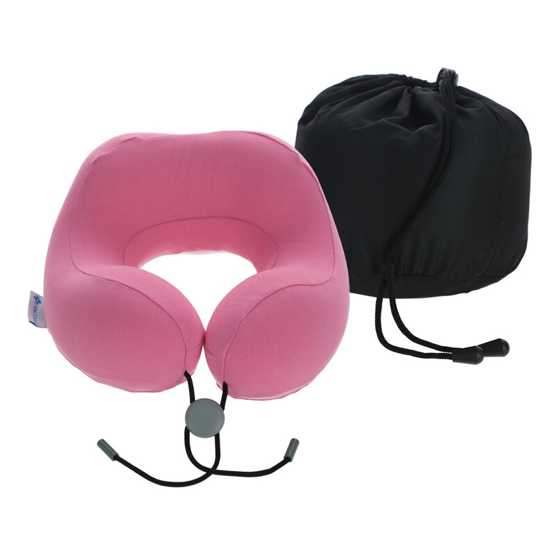 Cestovní ergonomický polštář z paměťové pěny, růžový