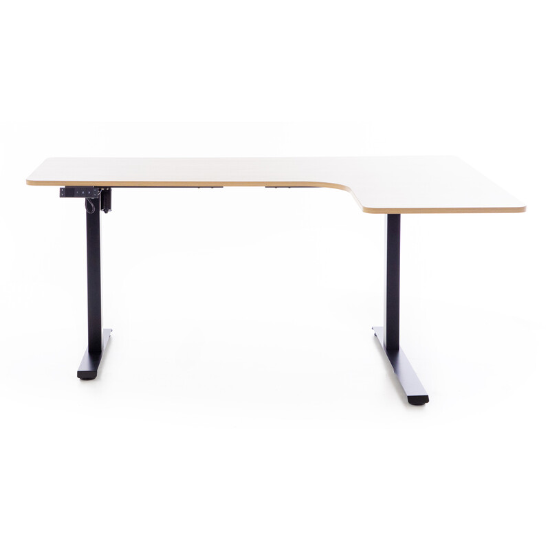 Výškově nastavitelný stůl UNIZDRAV 160x110 cm, hnědý dub – pravý roh