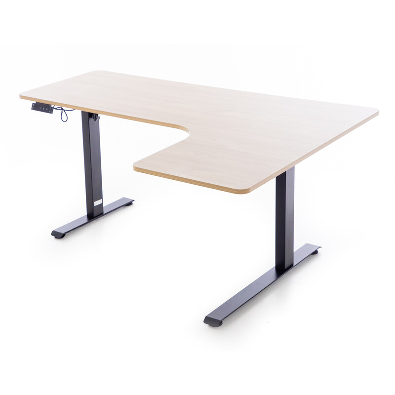 Výškově nastavitelný stůl UNIZDRAV 160x110 cm, hnědý dub – pravý roh