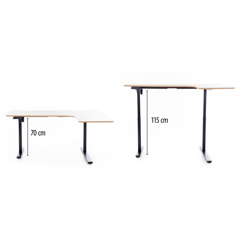 Výškově nastavitelný stůl UNIZDRAV 160x110 cm, hnědý dub – pravý roh