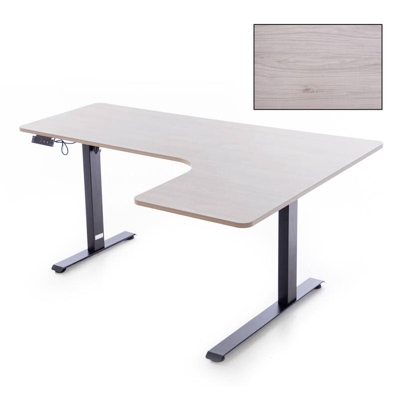 Výškově nastavitelný stůl UNIZDRAV 160x110 cm, šedý – pravý roh