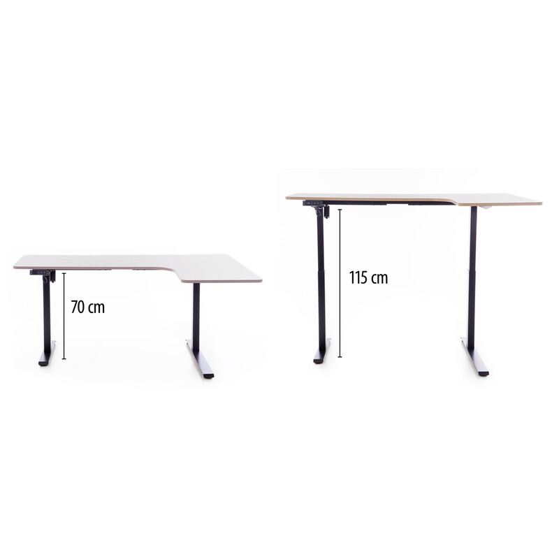 Výškově nastavitelný stůl UNIZDRAV 160x110 cm, šedý – pravý roh