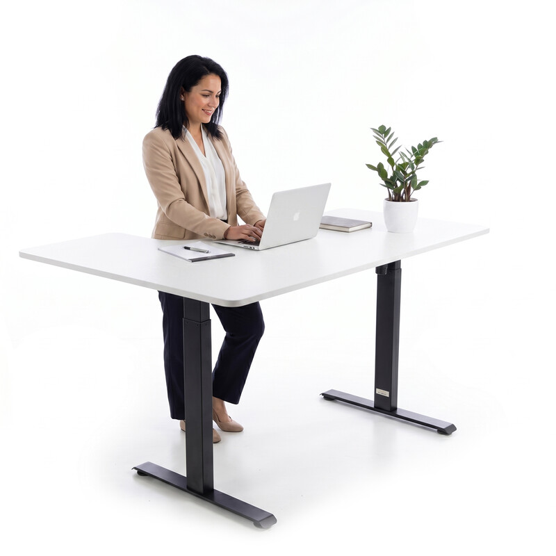Výškově nastavitelný stůl UNIZDRAV 160x110 cm, bílý – pravý roh