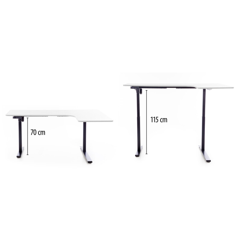 Výškově nastavitelný stůl UNIZDRAV 160x110 cm, bílý – pravý roh