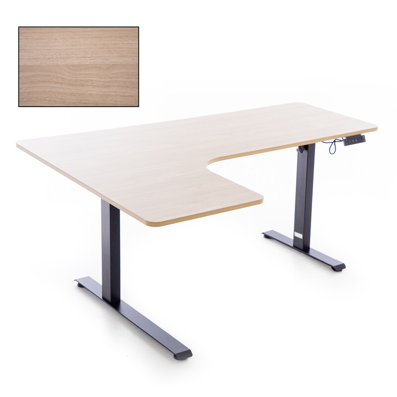 Výškově nastavitelný stůl UNIZDRAV 160x110 cm, hnědý dub – levý roh