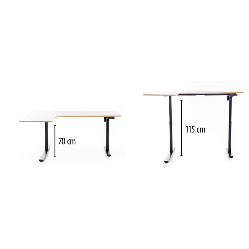 Výškově nastavitelný stůl UNIZDRAV 160x110 cm, hnědý dub – levý roh