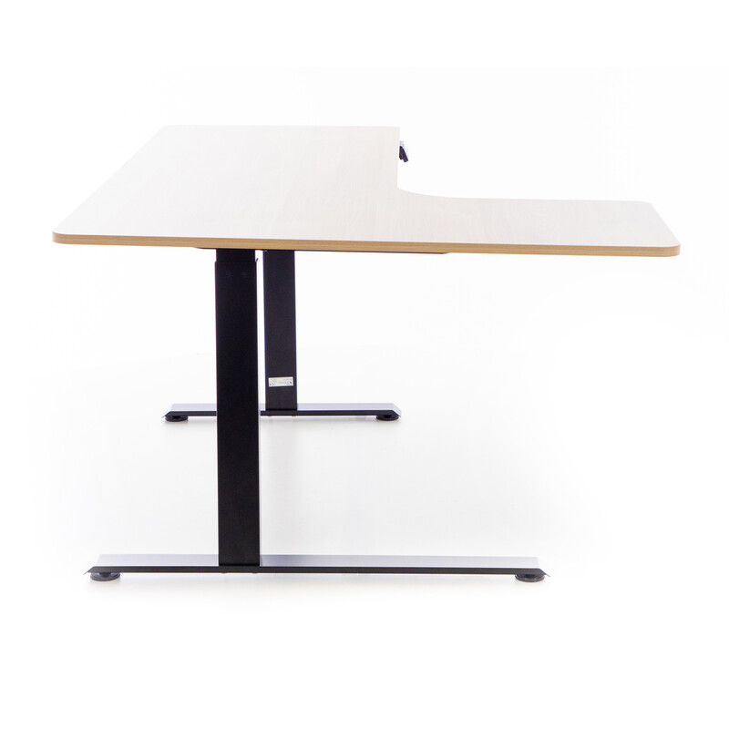 Výškově nastavitelný stůl UNIZDRAV 160x110 cm, hnědý dub – levý roh