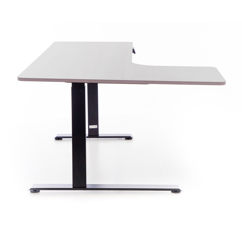 Výškově nastavitelný stůl UNIZDRAV 160x110 cm, šedý – levý roh