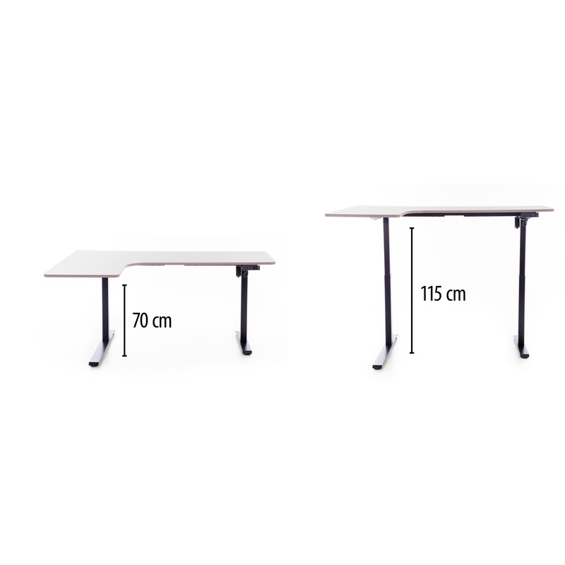 Výškově nastavitelný stůl UNIZDRAV 160x110 cm, šedý – levý roh