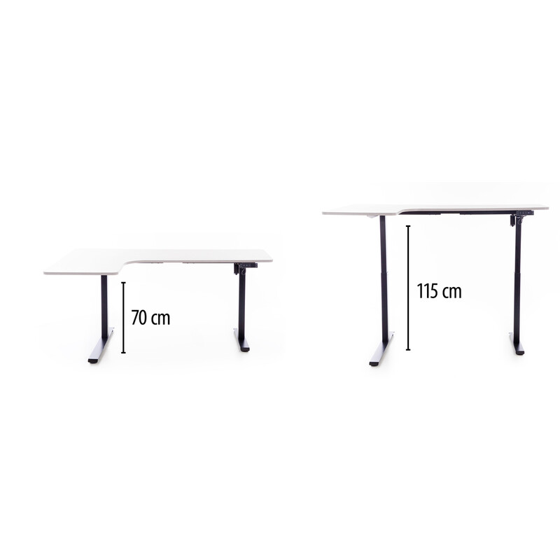 Výškově nastavitelný stůl UNIZDRAV 160x110 cm, bílý – levý roh