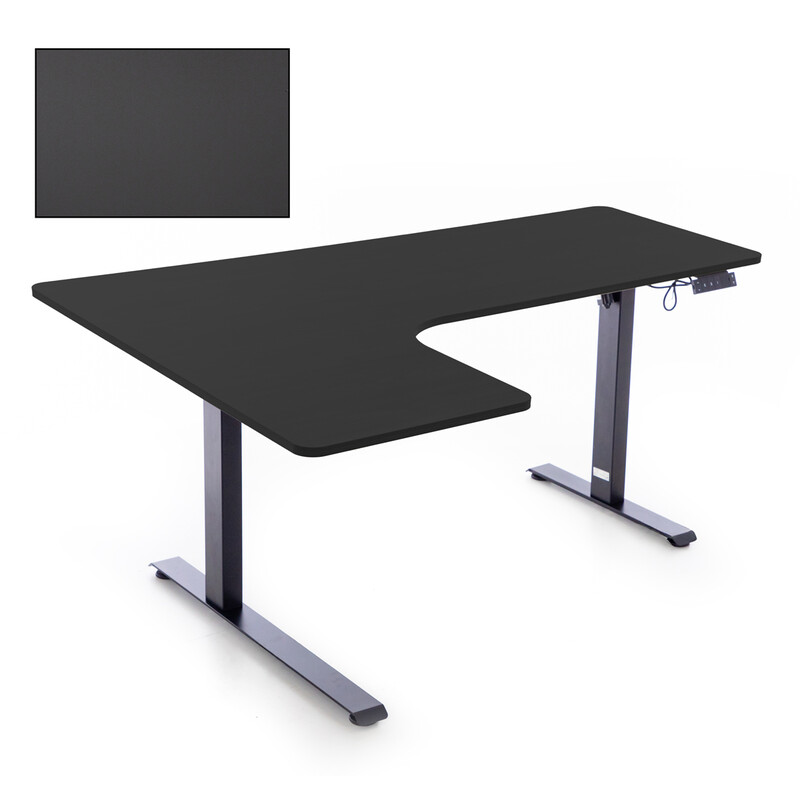 Výškově nastavitelný stůl UNIZDRAV 160x110 cm, černý – levý roh