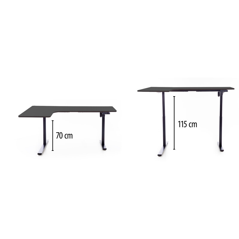 Výškově nastavitelný stůl UNIZDRAV 160x110 cm, černý – levý roh