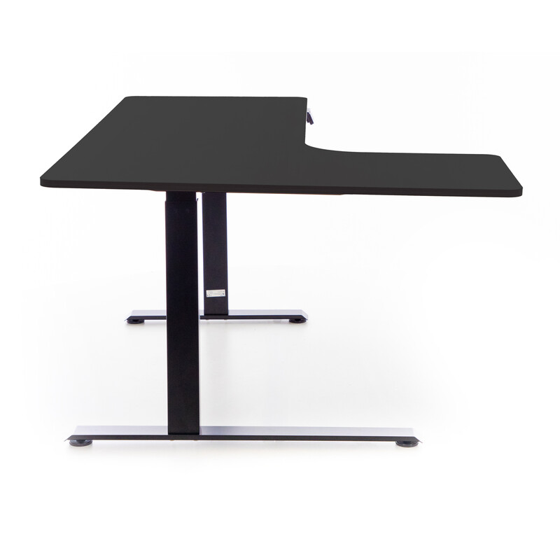 Výškově nastavitelný stůl UNIZDRAV 160x110 cm, černý – levý roh