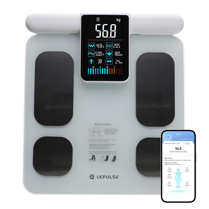 Profesionální SMART váha s funkcí analýzy těla a LED displejem na rukověti + mobilní aplikace a Bluetooth (Rozbalený kus)