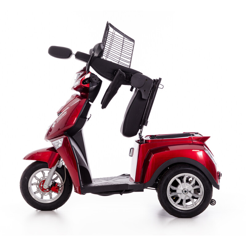 Elektrický tříkolový skútr CHAMPION pro seniory - výkonný 1000W motor, červený (Používaný kus)