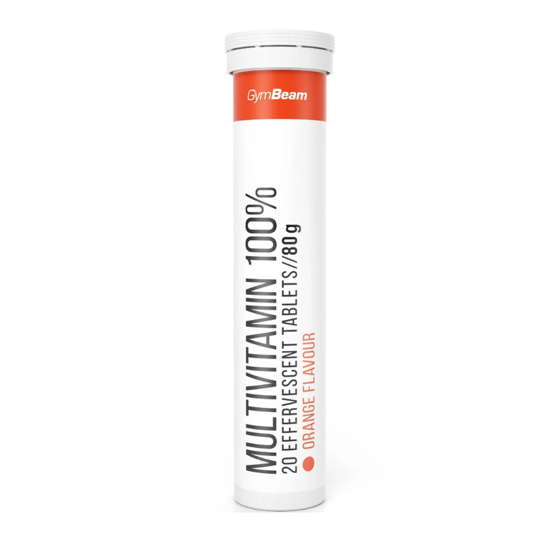Multivitamin 100% pomeranč – šumivé tablety GymBeam, 20 tablet