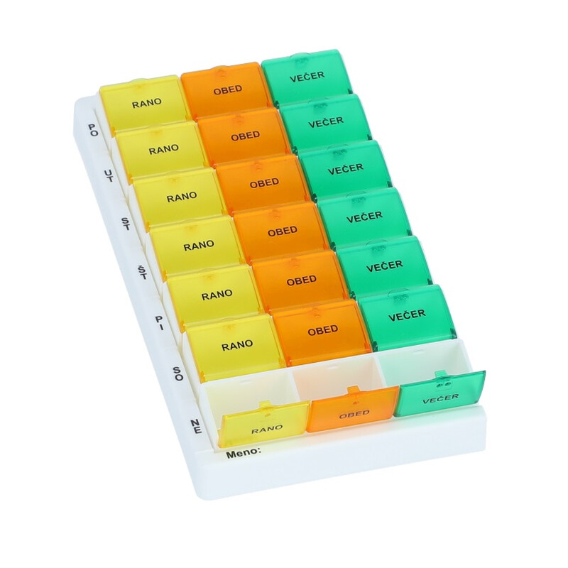 Barevný dávkovač léků - týdenní, T03